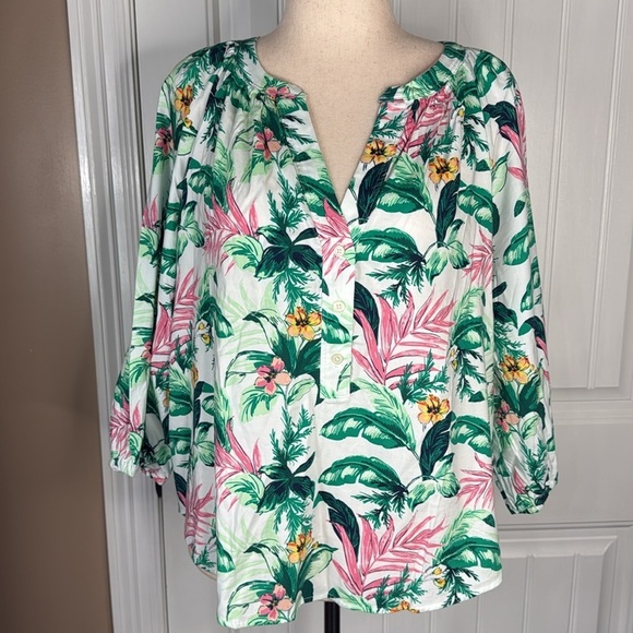 Loft Botanical Henley Blouse Sz XL - Picture 9 of 11